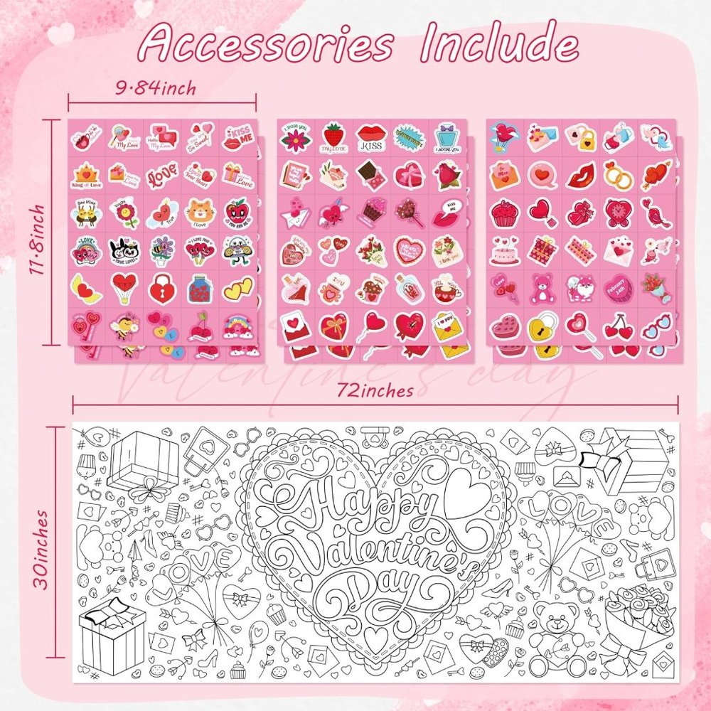 NEW Valentines Stickers with Coloring Tablecloth -Valentines Day Gifts - Picture 2 of 6